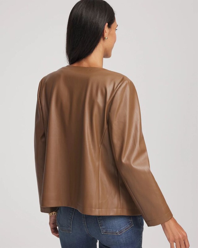 Floral Cutwork Faux Leather Jacket - image 3